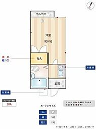 東武東上線 若葉駅 徒歩12分の賃貸アパート 1階1Kの間取り