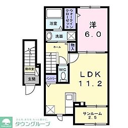 東武越生線 越生駅 徒歩8分の賃貸アパート 2階1LDKの間取り