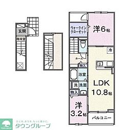 東武東上線 坂戸駅 徒歩22分の賃貸アパート 3階2LDKの間取り