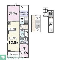 東武東上線 坂戸駅 徒歩22分の賃貸アパート 3階2LDKの間取り