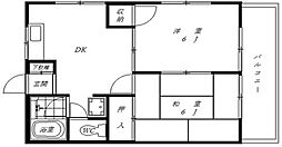 東武東上線 鶴ヶ島駅 徒歩10分の賃貸アパート 1階2DKの間取り