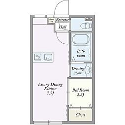 東武東上線 霞ヶ関駅 徒歩9分の賃貸アパート 2階1DKの間取り