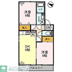 東武東上線 上福岡駅 徒歩10分の賃貸アパート 2階2DKの間取り