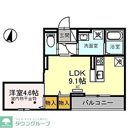 西武新宿線 本川越駅 徒歩9分の賃貸アパート 2階1LDKの間取り