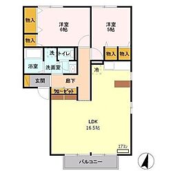 西武新宿線 狭山市駅 バス8分 富士見公民館入り口下車 徒歩3分の賃貸アパート 2階2LDKの間取り