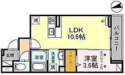東武東上線 川越駅 徒歩10分の賃貸アパート 2階1LDKの間取り