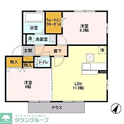 JR川越線 笠幡駅 徒歩6分の賃貸アパート 1階2LDKの間取り
