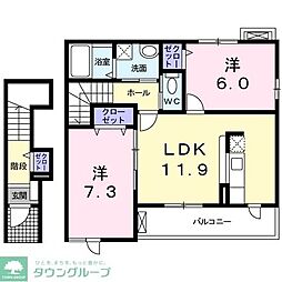 JR川越線 武蔵高萩駅 徒歩13分の賃貸アパート 2階2LDKの間取り