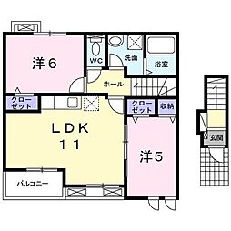 JR川越線 川越駅 バス26分 上伊草下車 徒歩7分の賃貸アパート 2階2LDKの間取り