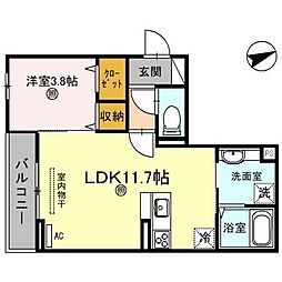 東武東上線 川越駅 徒歩11分の賃貸アパート 2階1LDKの間取り