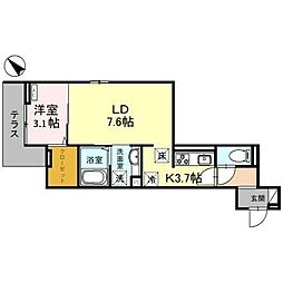 東武東上線 川越駅 徒歩11分の賃貸アパート 1階1LDKの間取り