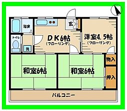 京王線 東府中駅 徒歩17分の賃貸マンション 2階3DKの間取り