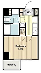 JR中央線 八王子駅 徒歩8分の賃貸マンション 2階1Kの間取り