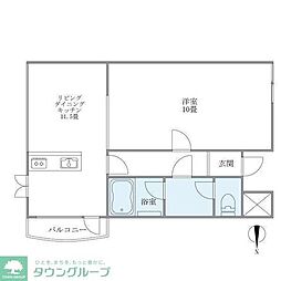 スカイフィールド国立 2階1LDKの間取り