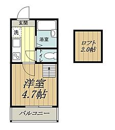 JR中央線 国分寺駅 徒歩8分の賃貸アパート 2階1Kの間取り