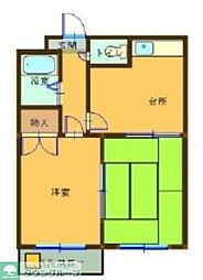 JR青梅線 西立川駅 徒歩16分の賃貸マンション 2階2DKの間取り