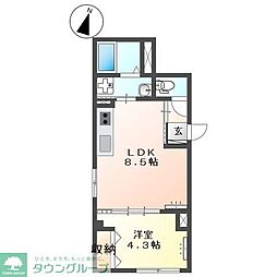 JR中央線 西国分寺駅 徒歩16分の賃貸マンション 1階1LDKの間取り