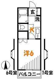 JR中央線 武蔵小金井駅 バス8分 日立国際電気下車 徒歩1分の賃貸アパート 2階1Kの間取り