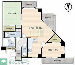 西武新宿線 小平駅 徒歩18分の賃貸マンション 11階2LDKの間取り