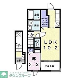 クオーレ国立 2階1LDKの間取り