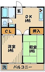 京王線 多磨霊園駅 徒歩16分の賃貸アパート 1階2DKの間取り