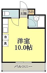 JR中央線 武蔵小金井駅 徒歩15分の賃貸マンション 1階ワンルームの間取り