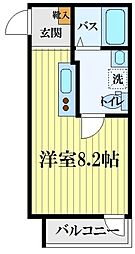 JR南武線 西国立駅 徒歩5分の賃貸アパート 1階ワンルームの間取り