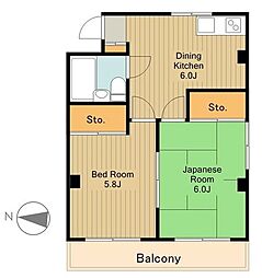 西武新宿線 小平駅 徒歩12分の賃貸マンション 4階2DKの間取り