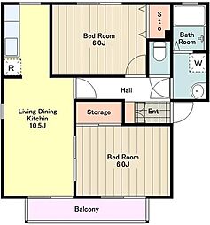西武拝島線 武蔵砂川駅 徒歩13分の賃貸アパート 1階2LDKの間取り