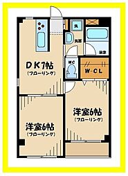 クレメントイシイ 2階2DKの間取り