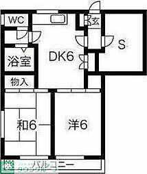 京王線 中河原駅 徒歩7分の賃貸マンション 2階2SDKの間取り