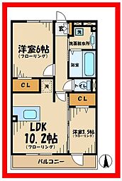 西武多摩湖線 国分寺駅 徒歩15分の賃貸アパート 3階2LDKの間取り