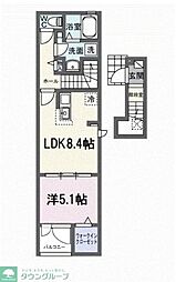 JR中央線 日野駅 徒歩9分の賃貸アパート 2階1LDKの間取り