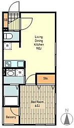 ザ・ガーデン国立大学通り 2階1LDKの間取り