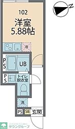 カインドネス国分寺本多 1階ワンルームの間取り