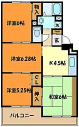 クレール清水 3階3LDKの間取り
