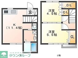 西武多摩湖線 一橋学園駅 徒歩15分の賃貸テラスハウス 2DKの間取り