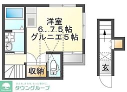 JR南武線 西国立駅 徒歩1分の賃貸アパート 2階ワンルームの間取り