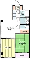 ローズシャトル1号館 3階2DKの間取り