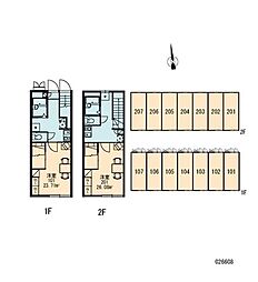 レオパレスプランドール 2階1Kの間取り