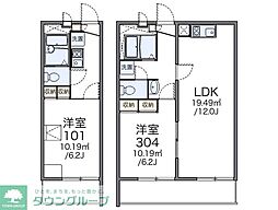 レオパレス下連雀 3階1LDKの間取り