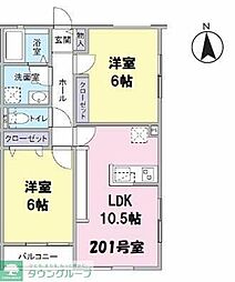 Villa Azalea 2階2LDKの間取り