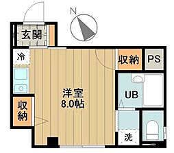 JR中央線 立川駅 徒歩5分の賃貸マンション 1階ワンルームの間取り