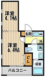 JR中央線 武蔵境駅 徒歩5分の賃貸マンション 1階2Kの間取り