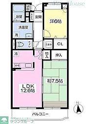JR八高線 北八王子駅 徒歩19分の賃貸マンション 2階2LDKの間取り