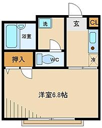 西武多摩川線 多磨駅 徒歩5分の賃貸アパート 1階1Kの間取り