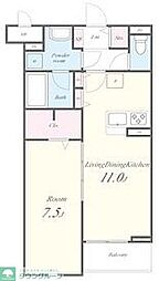 ヴァン・ヴェール鷹の台B 1階1LDKの間取り