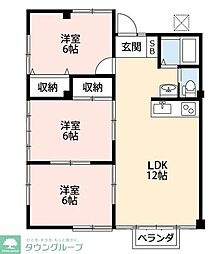 JR南武線 谷保駅 徒歩18分の賃貸アパート 2階3LDKの間取り