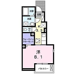 西武新宿線 花小金井駅 徒歩19分の賃貸アパート 1階ワンルームの間取り