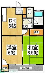 西武多摩湖線 一橋学園駅 徒歩5分の賃貸マンション 3階2DKの間取り
